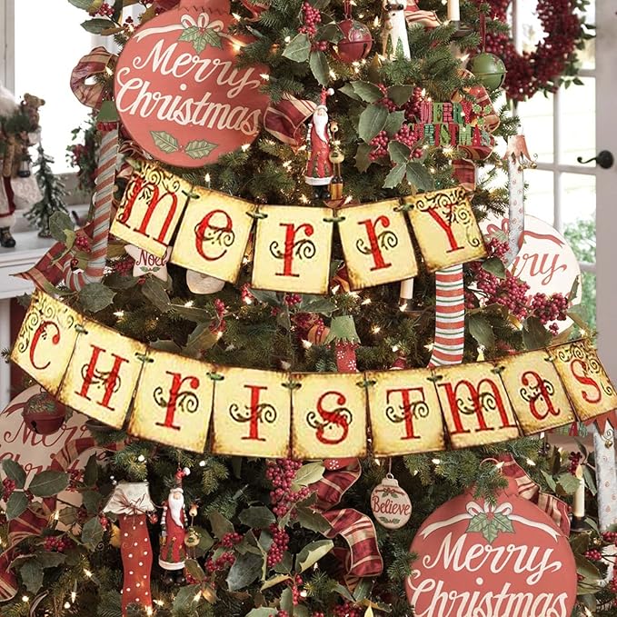 Christmas Decorations Vintage Merry Christmas Banner Retro Nostalgic