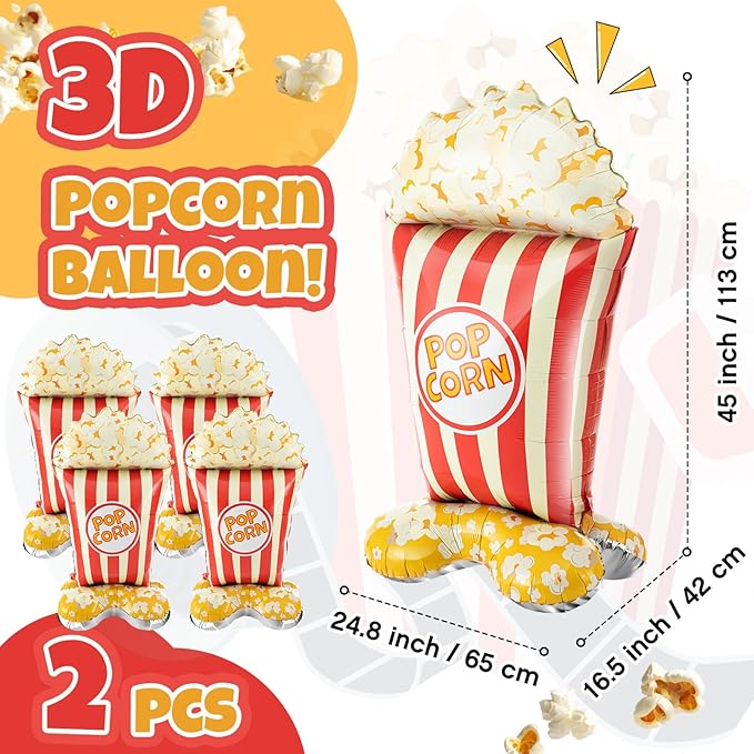 2 Pack 45 Inch Giant Standing Popcorn Balloons 3D Circus Carnival