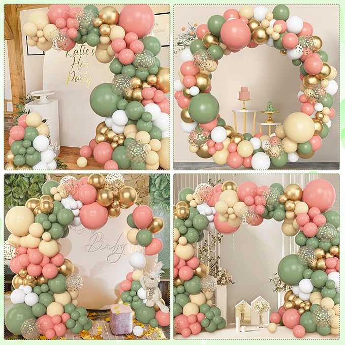 Amandir 153pcs Retro Green Pink Balloon Garland Arch Kit, Different