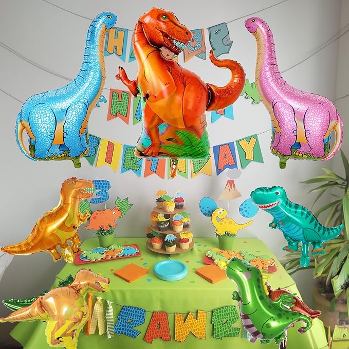 Dinosaur Foil Balloons Set 12 50 in 7 Pieces Large Dinosaur Aluminum