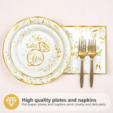 96Pcs Happy Engagement Party Supplies White Gold Diamond Ring Plates