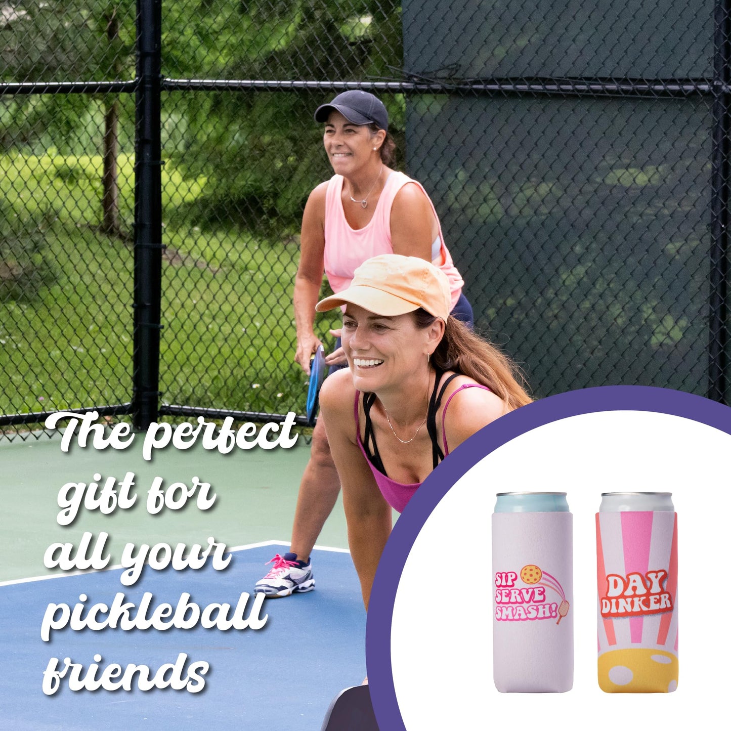 Funny Pickleball Gifts for Women I Pickleball Themed Slim Can Coolers