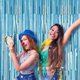 Voircoloria 2 Pack 3.3x8.2 Feet Light Blue Foil Fringe Backdrop