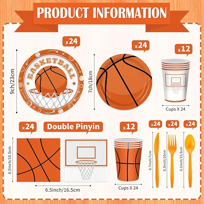 168PCS Basketball Party Supplies for Teenagers Sports Themed