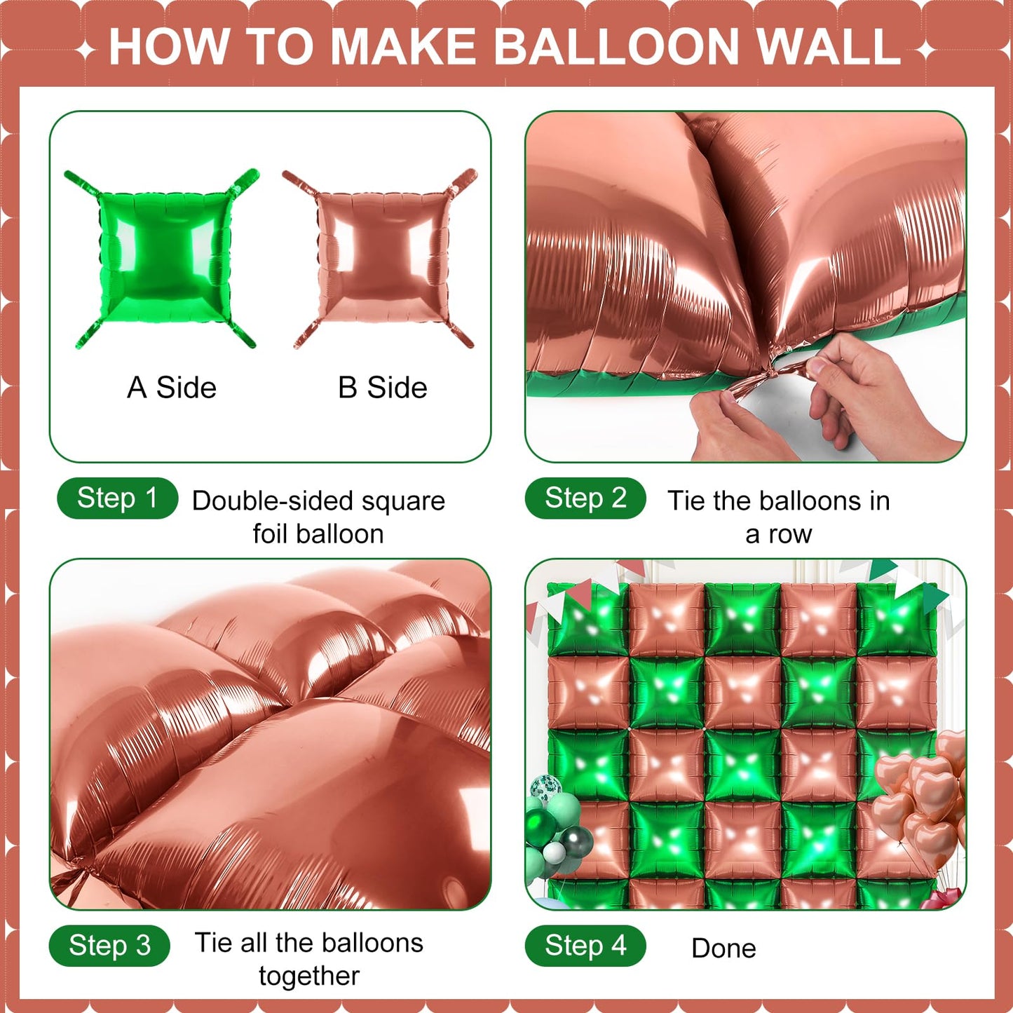 Green and Brown Square Foil Balloons 25 Pcs Metallic Green and Brown