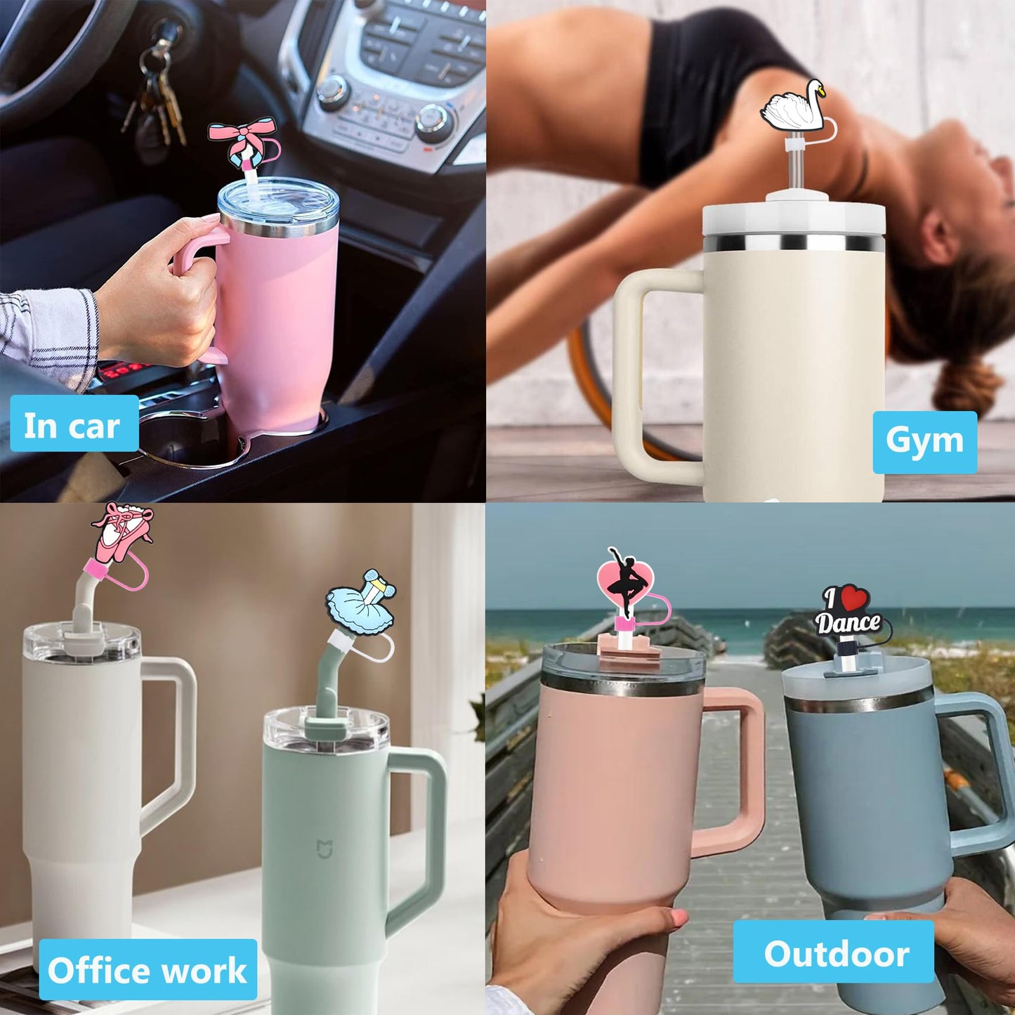 30 Pack Ballet Straw Covers Cap for Tumblers, 10mm Cute Dust-Proof