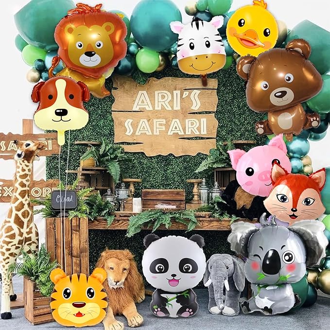 10 Pcs Safari Animal Balloons for Jungle Birthday Party Decorations -