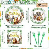 96Pcs Jungle Animals Plates and Napkins Safari Happy Birthday Party