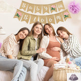 Whaline Baby in Bloom Burlap Banner with Pink Flower Rustic Bunting