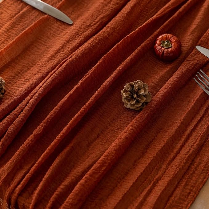 Keketoarrange 6pcs Fall Terracotta Table Runner Rust Gauze Rustic