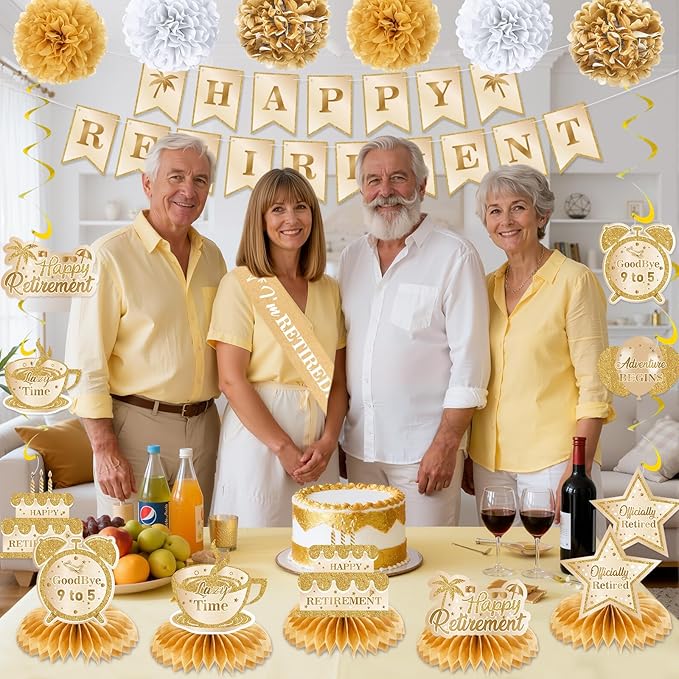 20pcs Retirement Party Decorations for Women Men Gold Happy