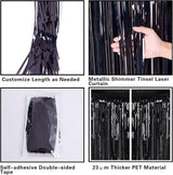 2 Pack 3.2ft x 8.2ft Black Tinsel Foil Fringe Curtain, Sparkle