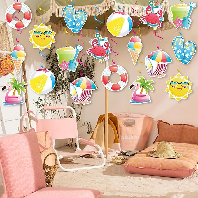 Summer Pool Hanging Swirls, 36Pcs Pool Beach Ceiling Hanging Decor
