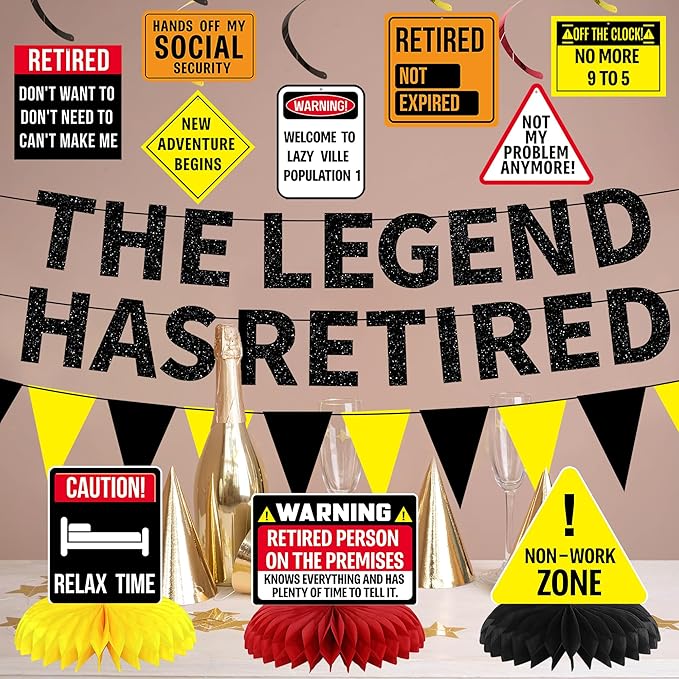 Retirement Decorations Men Women Caution Happy Retirement Banner