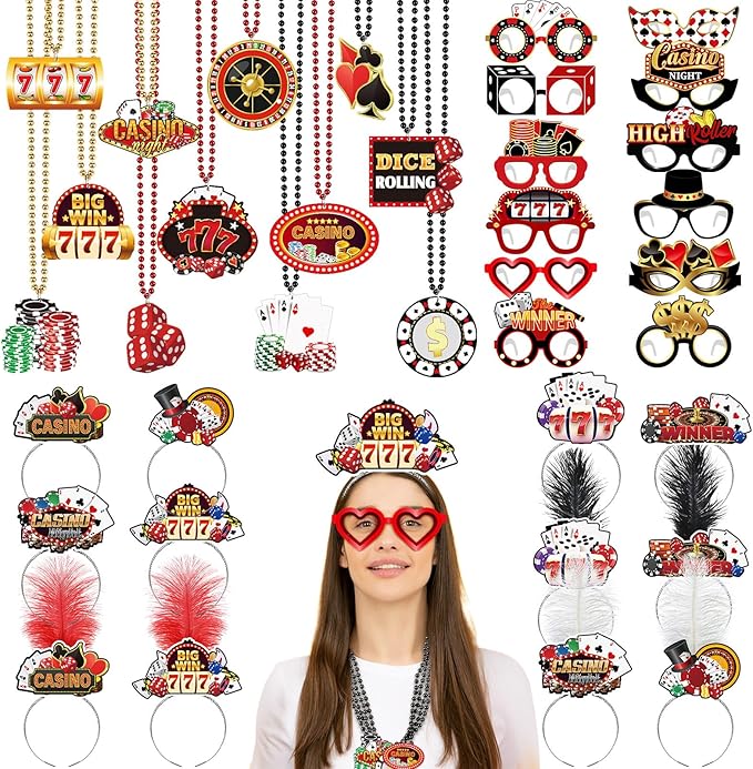 36 Pcs Casino Night Party Supplies 12 Beaded Necklaces 12 Hat