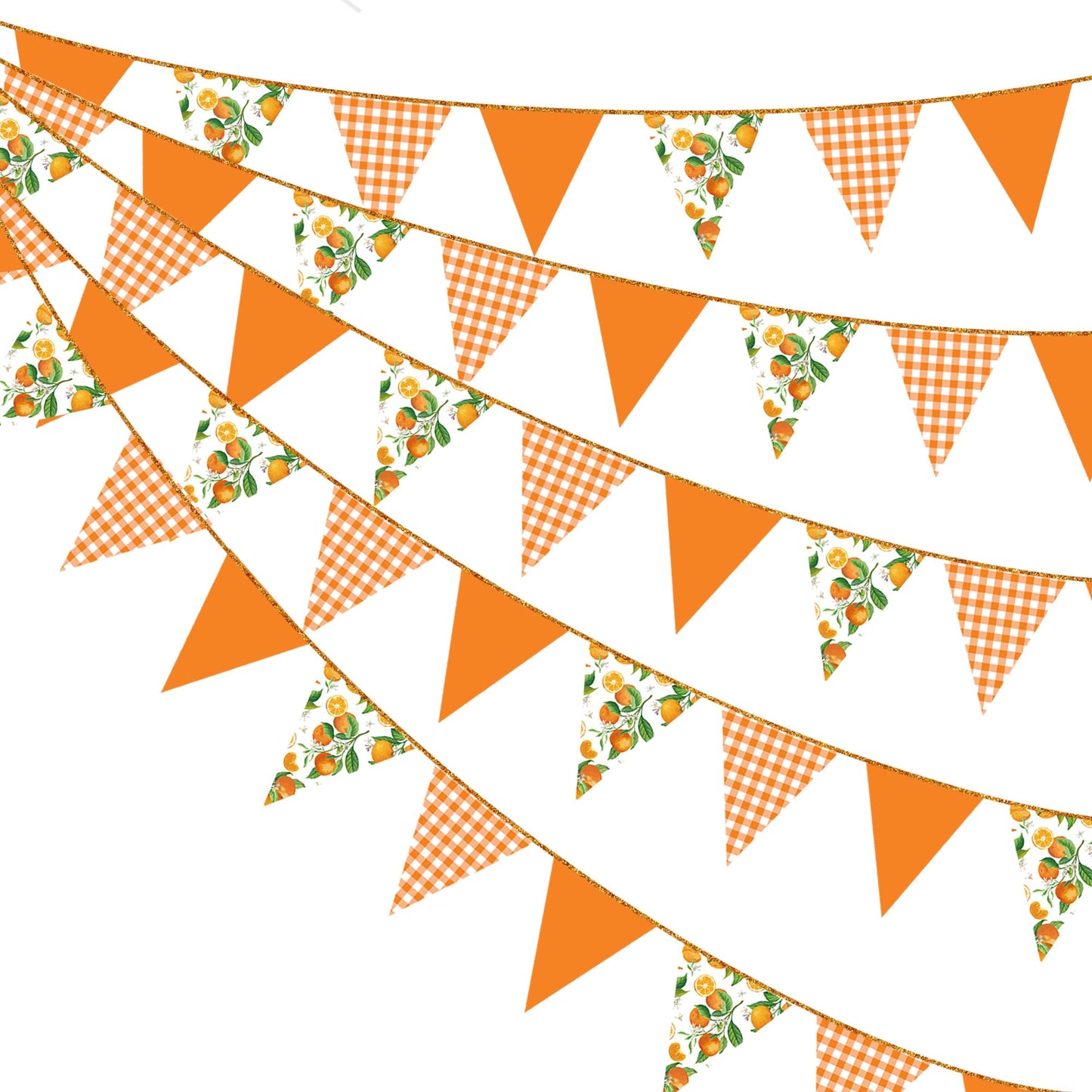 Citrus Orange Party Decorations Orange Plaid Floral Pennant Banner