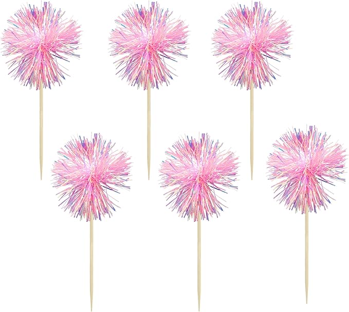 Gyufise 30Pcs Foil Firework Cupcake Toppers Sparkle Tinsel Cake #4