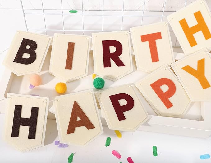Boho Felt Happy Birthday Banner Bohemian Birthday Party Decorations