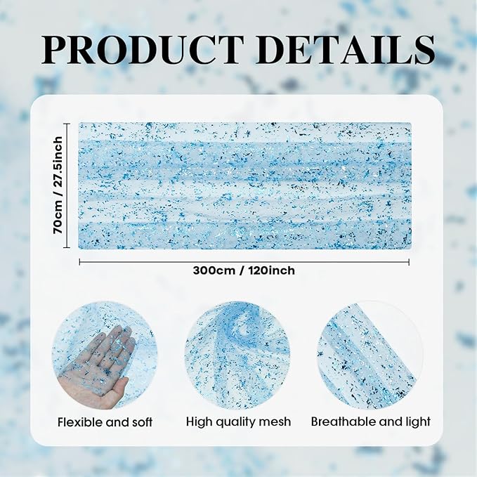 Artoid Mode 3PCS Light Blue Gauze Table Runner 120 Inch 10FT, Glitter