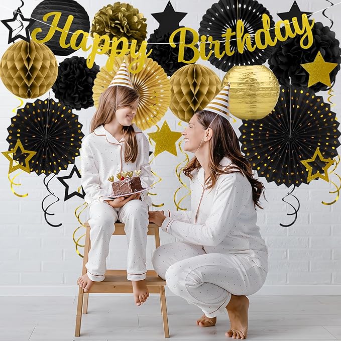 Black Gold Birthday Party-Decorations - 29pcs Black Gold Party
