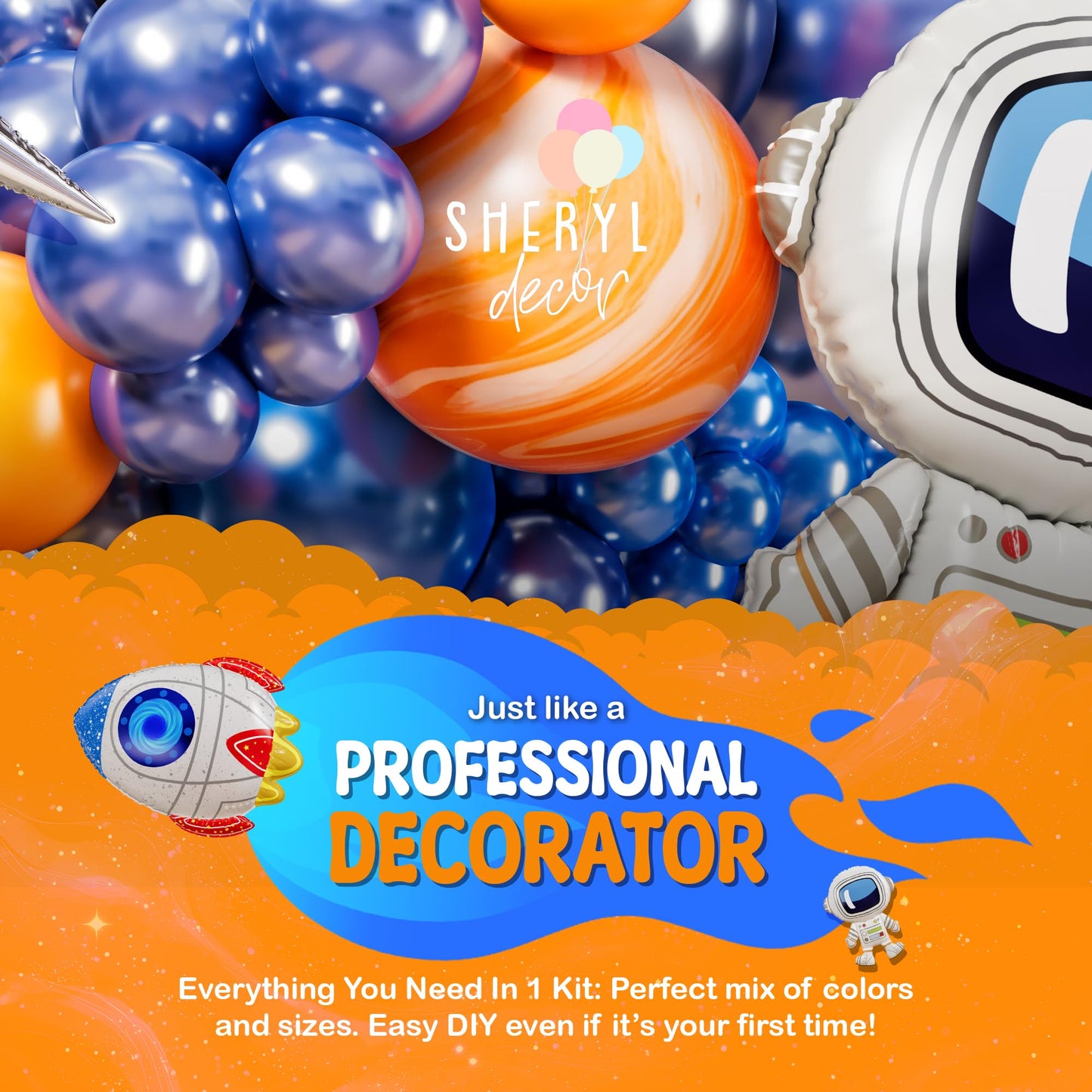ALL-IN-1 Space Balloon Arch Kit with BONUS Specialty Foil Balloons for
