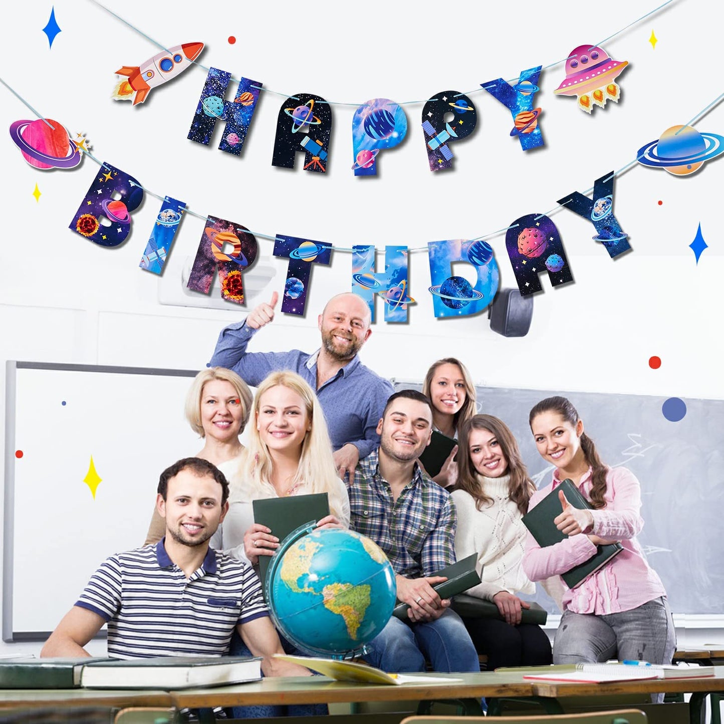 SUNBEAUTY Universe Outer Space Theme Birthday Banner Galaxy Happy