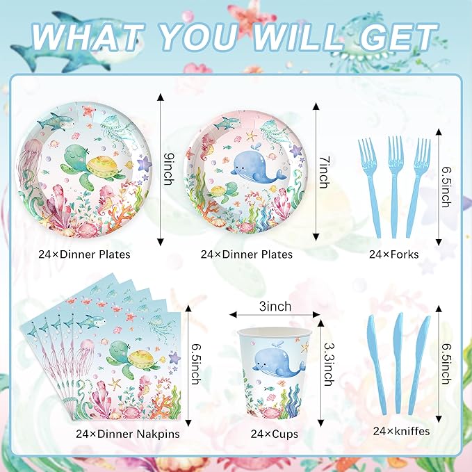 120PCS Under the Sea Party Supplies for Ocean Theme Baby Shower