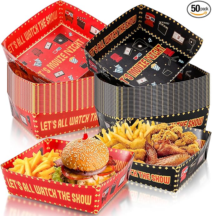 50 Pcs Movie Night Snack Trays Disposable Paper Food Tray Movie