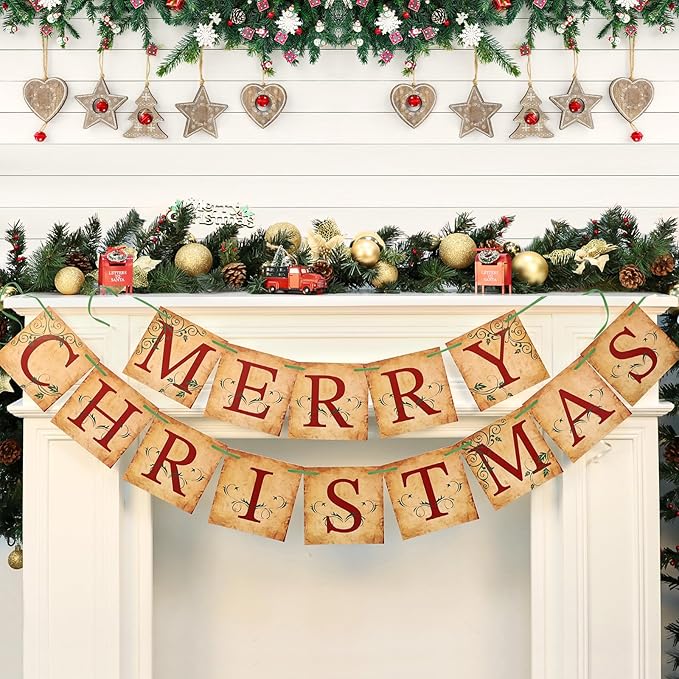 Merry Christmas Banner Vintage Christmas Garlands Decorations for