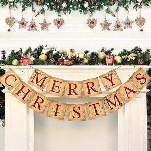 Merry Christmas Banner Vintage Christmas Garlands Decorations for