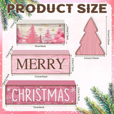 4 Pcs Christmas Table Decoration Wooden Pink Christmas Tree