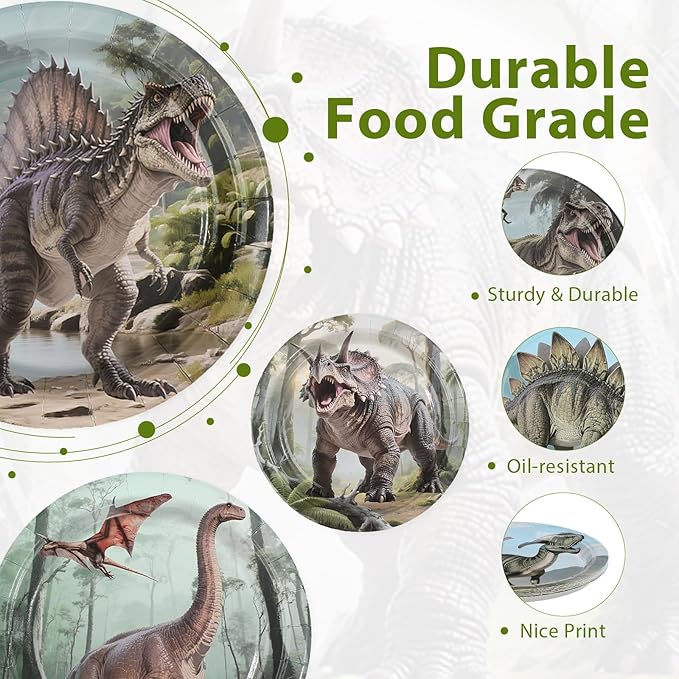 60 Pcs Dinosaur Birthday Decorations Paper Plates 9 Heavy Duty Dino