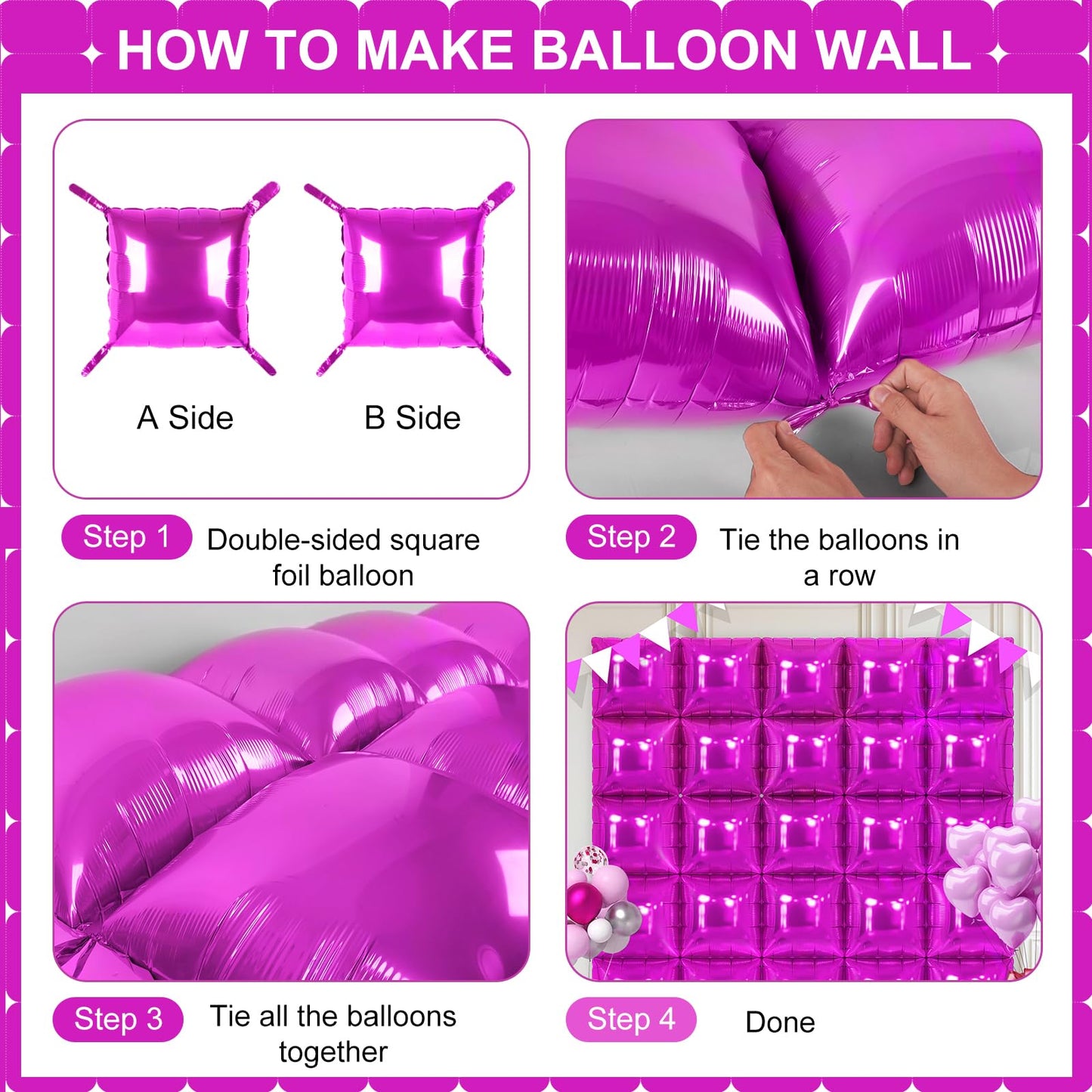 Hot Pink Square Foil Balloons 25 Pcs Metallic Hot Pink Balloons Wall