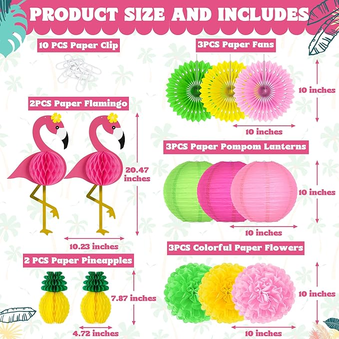 13PCS Hawaiian Party Decorations Luau Party Decorations Flamingo and