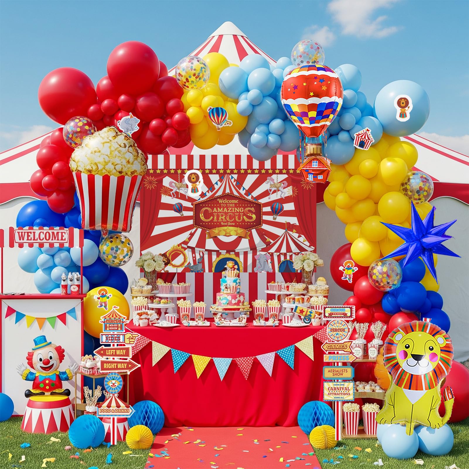Carnival Theme birthday party decorations & include red blue yellow