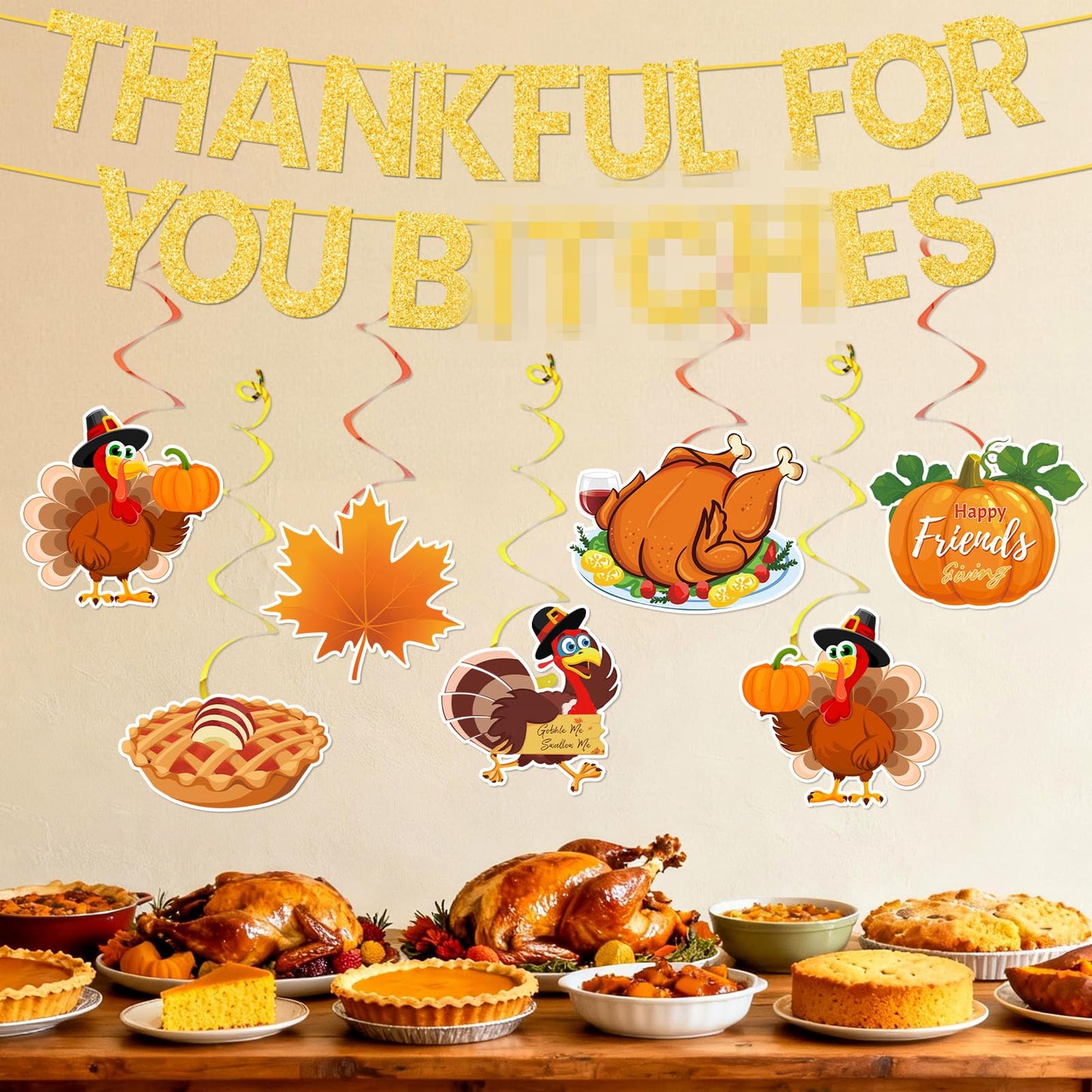 Pre-Assembled Girly Friendsgiving Party Decorations with Hanging