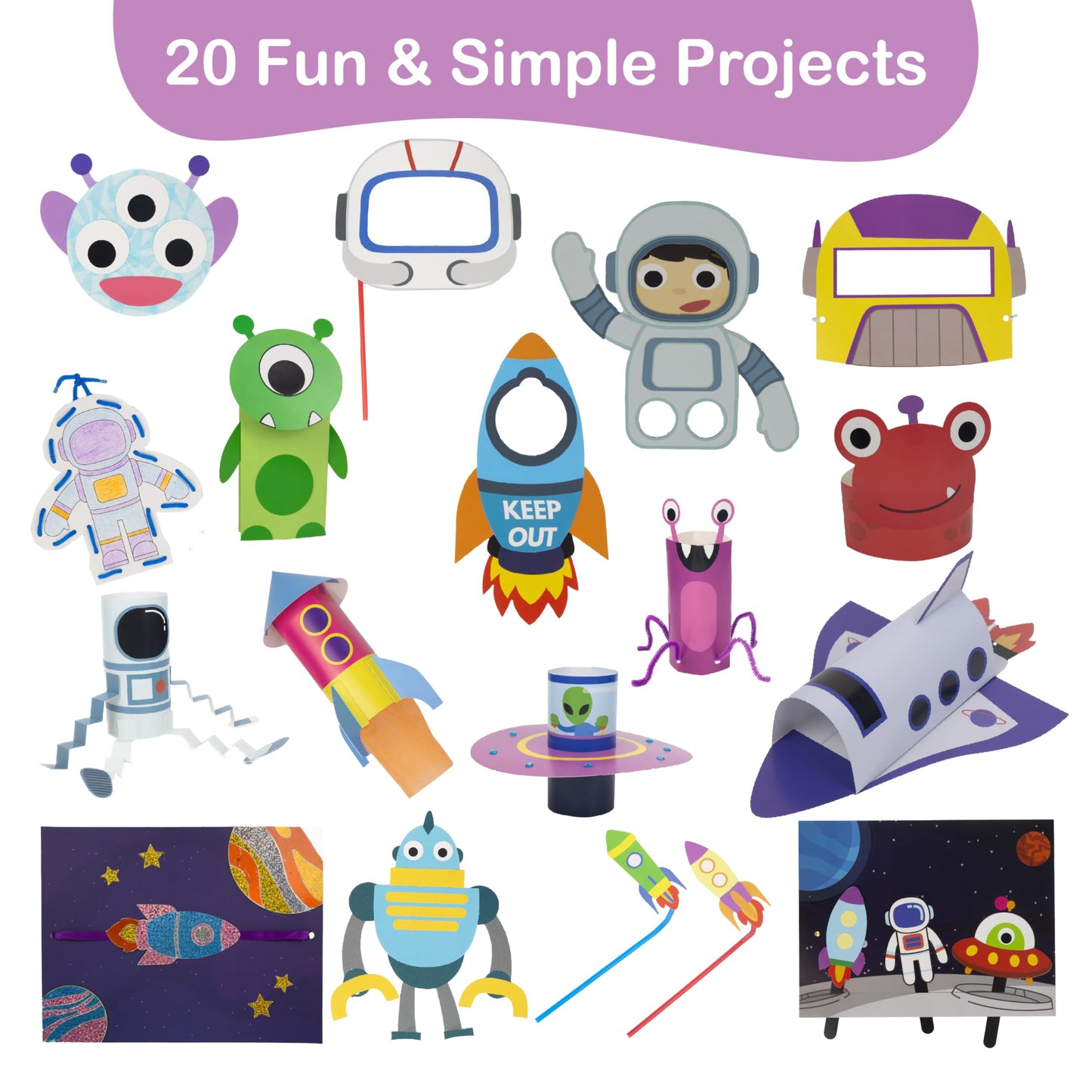 Craftikit® 20 Space Arts & Crafts for Kids - All-Inclusive Fun Toddler