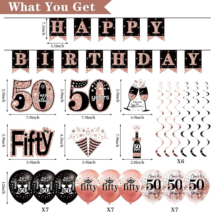 50th Birthday Decorations for Women 33pcs 50th Birthday Crown and