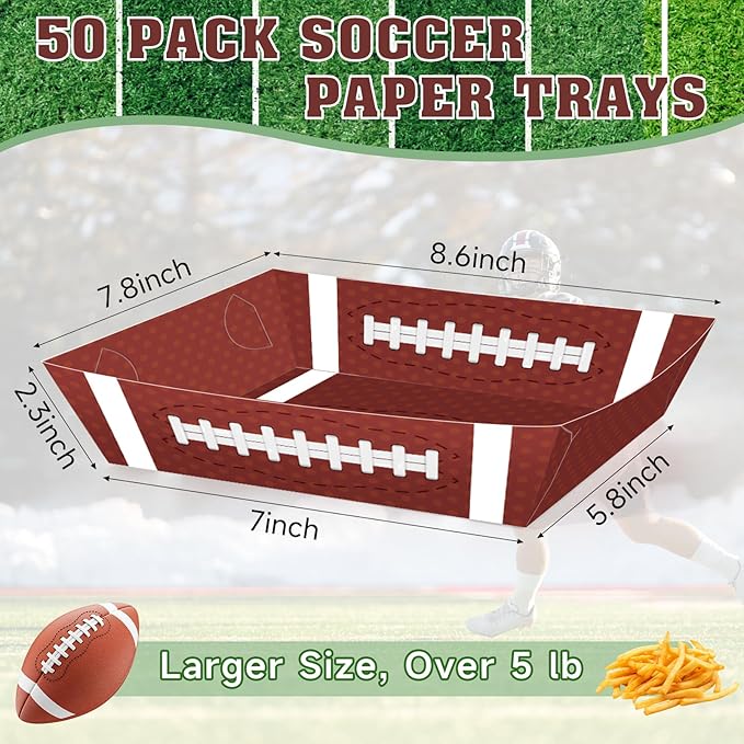 50Pcs Football Party Supplies 5lb Football Food Plates Football