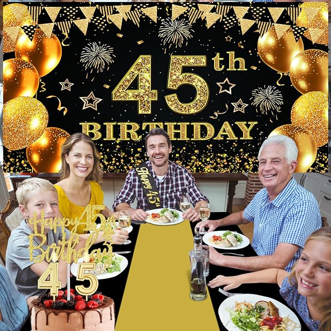 45th Birthday Decorations Men Women with 45th Birthday Banner Black