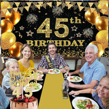 45th Birthday Decorations Men Women with 45th Birthday Banner Black