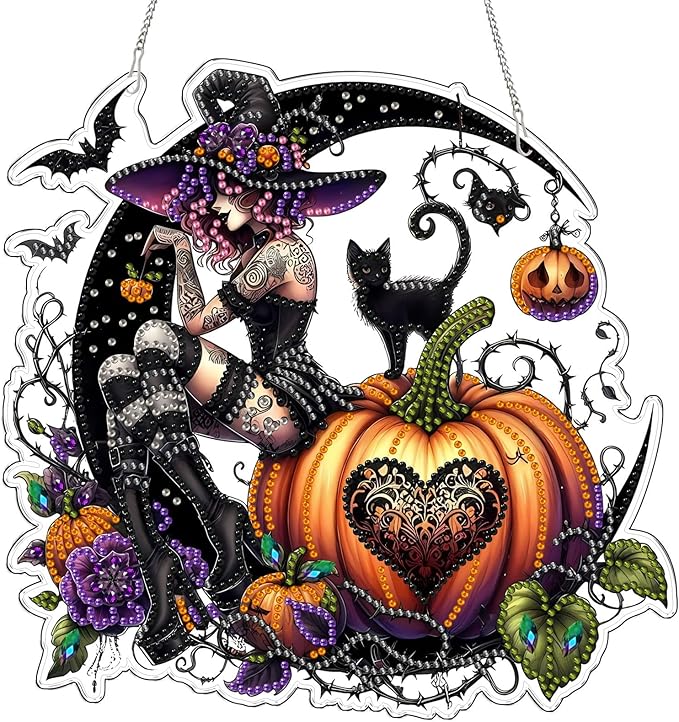 VODAPYC Halloween Witch Diamond Art Hanging Kit for Adults, DIY