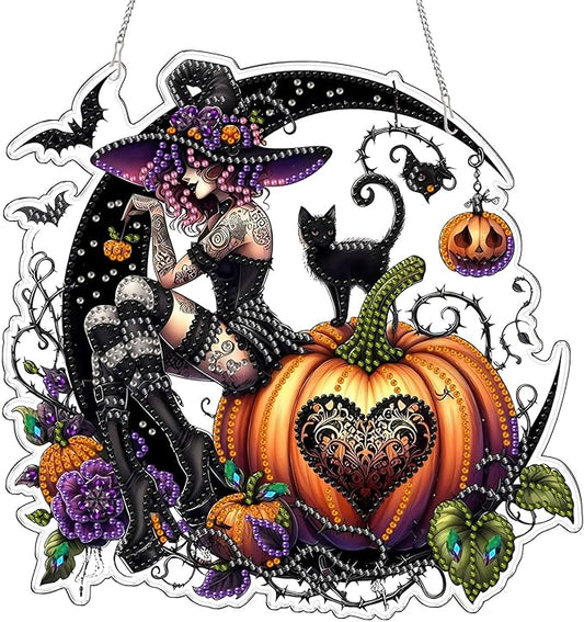 VODAPYC Halloween Witch Diamond Art Hanging Kit for Adults, DIY