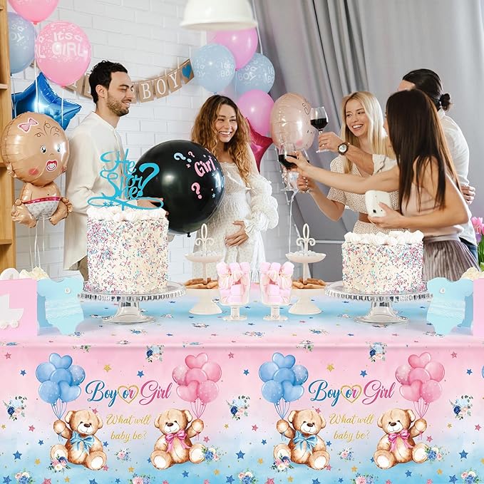 Capoda 1 Pc Bear Baby Shower Tablecloths Gender Reveal Table Covers