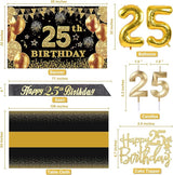25th Birthday Decorations Men Women with 25th Birthday Banner Black