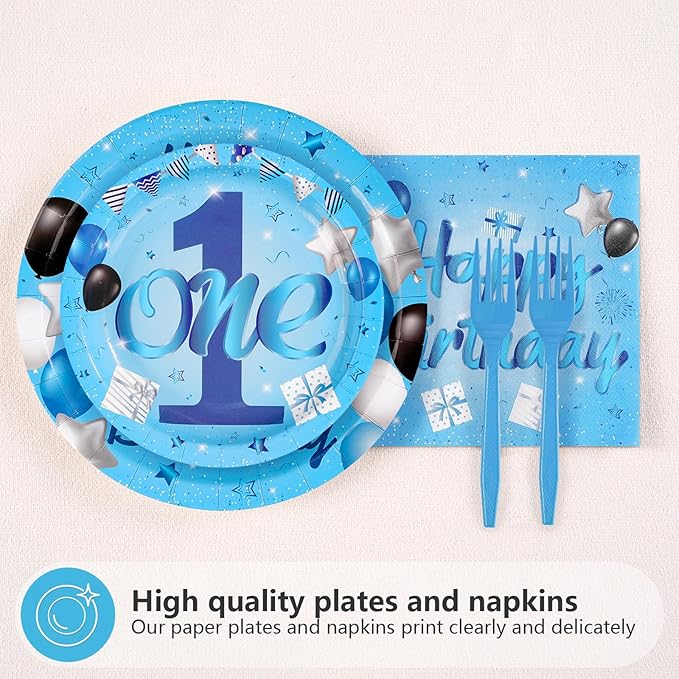 96Pcs Blue 1st Birthday Party Decorations Mr Onederful Plates and