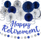 Blue Retirement Party Decorations for Men Women Silver Blue 19pc