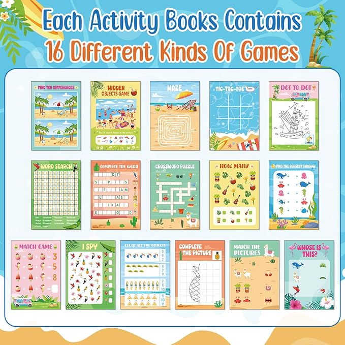 24 Pack Summer Mini Activity Books for Kids Beach Luau Party Favors
