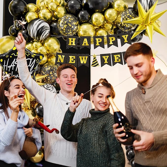 DBKL Black and Gold Balloon Garland Arch Kit, New Years Balloons with