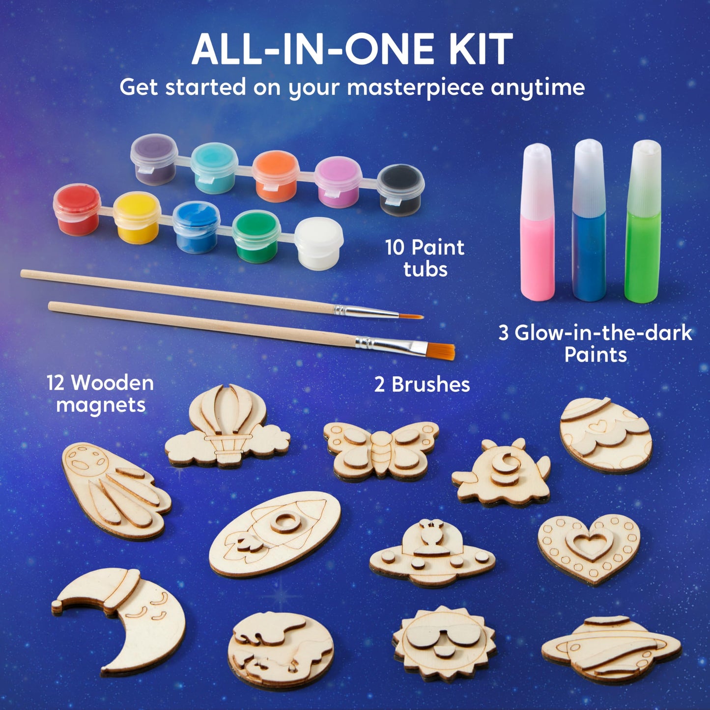 JOYIN 12 Glow in The Dark Wooden Magnets for Kids, Paint Your Own Arts